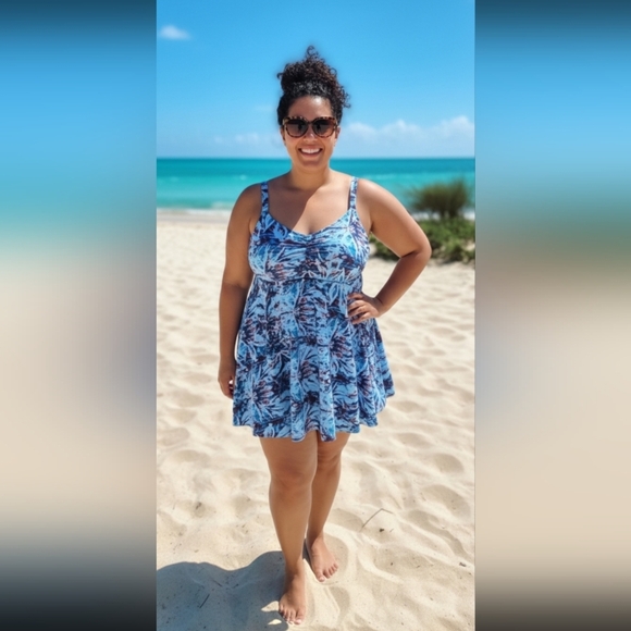 Noon Swim Women's Swimdress Tropical Print Size 14 (NWOT) - Picture 1 of 11